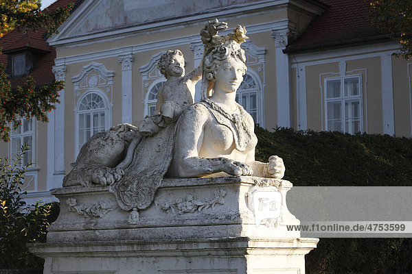 Sphinx vor Schloss Baumgarten, Mautern an der Donau, Wachau, Mostviertel, Niederösterreich, Österreich, Europa