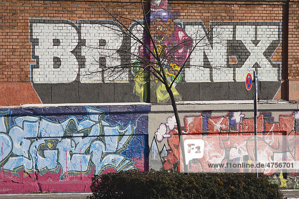 Graffitiwand in der Tumblingerstraße im Bezirk Ludwigsvorstadt-Isarvorstadt  München  Bayern  Deutschland  Europa