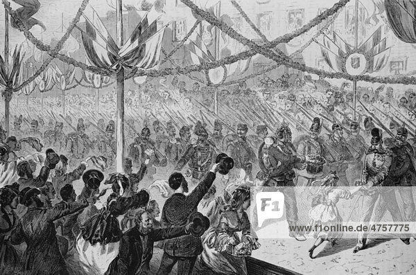 Das kombinierte Batallion beim Triumpheinzug in Berlin am 16. Juni 1871  Illustrierte Kriegschronik 1870 - 1871  Deutsch-französischer Feldzug