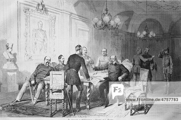 Kriegsrat im Präfekturgebäude zu Versailles  Illustrierte Kriegschronik 1870 - 1871  Deutsch-französischer Feldzug