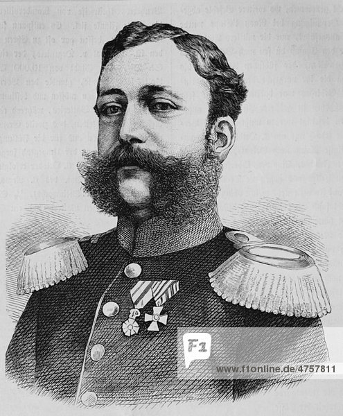 Prinz Wilhelm von Baden  historische Illustration  Illustrierte Kriegschronik 1870 - 1871  Deutsch-französischer Feldzug