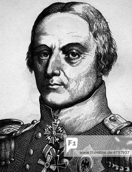 Friedrich Wilhelm  Graf Bülow von Dennewitz  preußischer General  1755 - 1816  Porträt  historische Illustration  1880