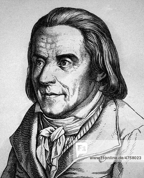 Johann Heinrich Pestalozzi  1746 - 1827  Pädagoge  Schulforscher  Porträt  historische Illustration  1880