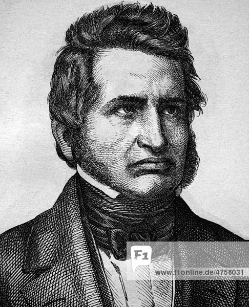 Friedrich Christoph Dahlmann  1785 - 1860  Historiker und Staatsmann  Porträt  historische Illustration  1880