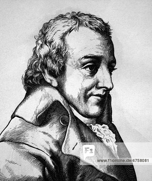 Johann Gottlieb Fichte  1762 - 1814  deutscher Erzieher und Philosoph  Porträt  historische Illustration  1880