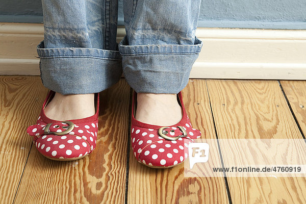 Red shoes with white dots  summer shoes