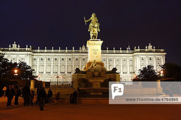 Philip IV  1605-1665  King of Spain  equestrian statue on La Plaza de Oriente square  in front of the Royal Palace  Madrid  Spain  Europe