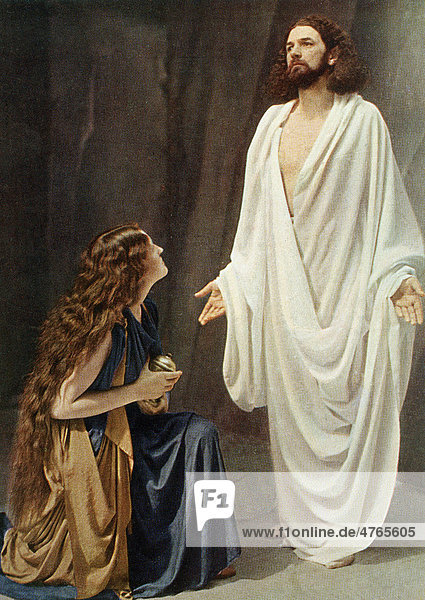 Jesus and Mary Magdalene colour post card from a Uvatypie template Oberammergau Passion Play 1930 Upper Bavaria Bavaria Germany Europe