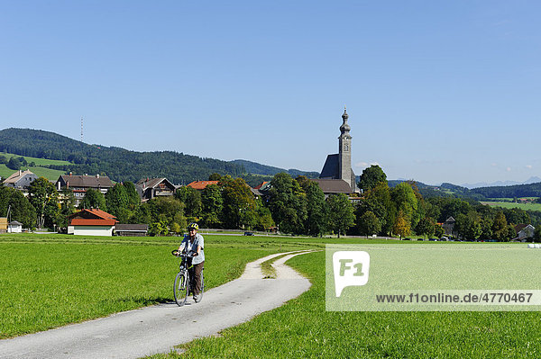 Radfahrer bei Anger  Königssee - Bodensee Radweg  Oberbayern  Bayern  Deutschland  Europa