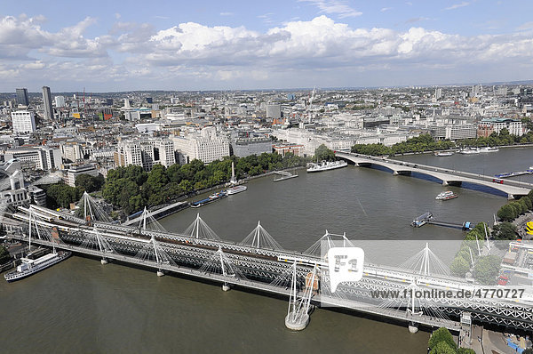 View from the London Eye ferris wheel on the Thames  London  England  United Kingdom  Europe