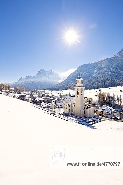 View on Sexten with church Alto Adige Italy
