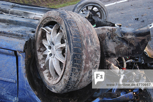 Severe accident on the B14 road the tires of the car were almost blank Waiblingen Baden-Wuerttemberg Germany Europe