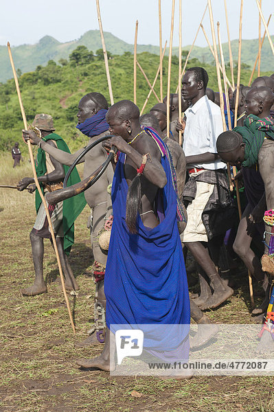 Winner of the Donga stick fighting in Surma tribe , Omo Ethiopia