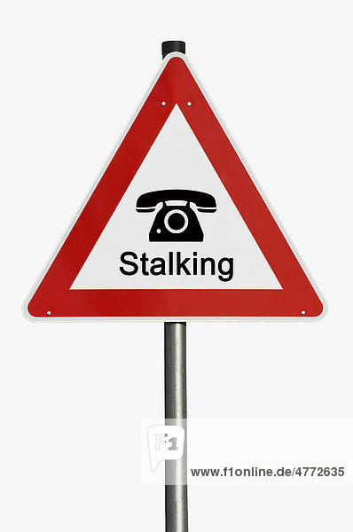 Gefahrenzeichen  Warnschild  Telefon  Symbolbild Stalking