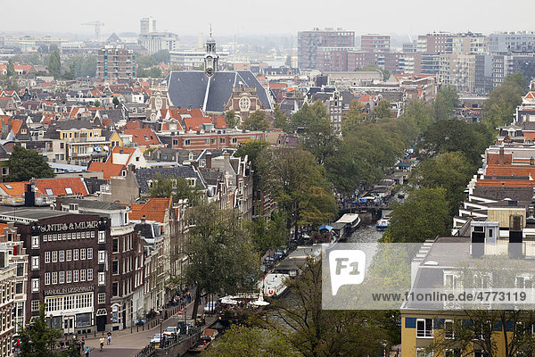 Blick von der Westerkerk auf die Prinsengracht und die Norderkerk  Amsterdam  Holland  Niederlande  Europa
