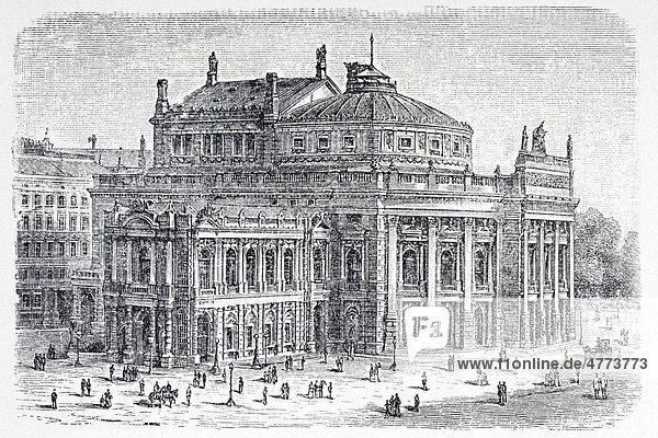 Burgtheater  Ringstraße  Wien  Österreich  historische Buchillustration aus dem 19. Jh.  Stahlstich  Brockhaus Konversationslexikon von 1908