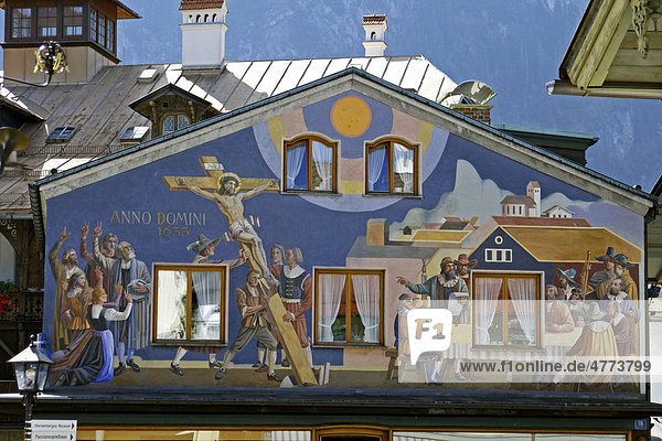 Lüftlmalerei  Fassadenmalerei  Oberammergau  Bayern  Deutschland  Europa