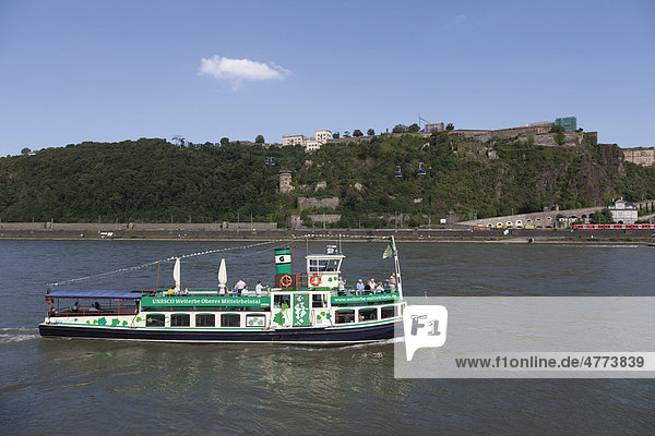 Ship on the Rhine river  Koblenz  North Rhine-Westphalia  Germany  Europe