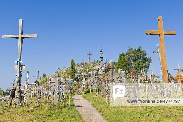 Kriziu kalnas  der Berg der Kreuze  eine Pilgerstätte  12 km nördlich der Stadt Siauliai  Litauen  Nordeuropa