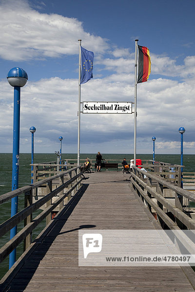 Seebruecke pier  Baltic Sea spa of Zingst  Fischland Darss Zingst peninsula  Mecklenburg-Western Pomerania  Germany  Europe