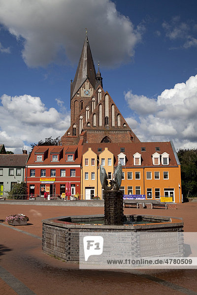 Marktplatz mit Backsteinkirche St. Marien  Barth  Mecklenburg-Vorpommern  Deutschland  Europa