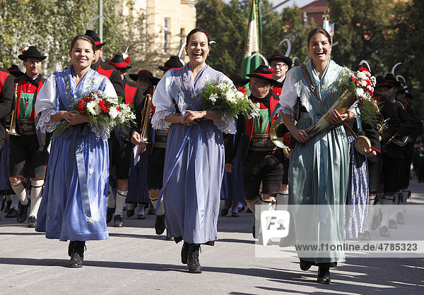 Women in traditional costume from Lana in South Tyrol  Costume and Riflemen's Procession at the Oktoberfest  Munich  Upper Bavaria  Bavaria  Germany  Europe