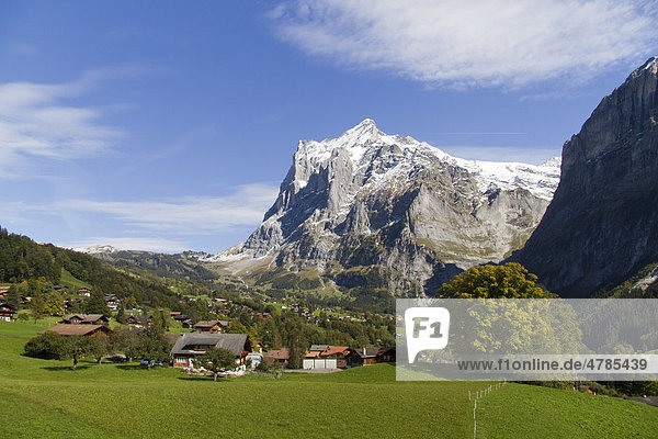 Dorfansicht Grindelwald mit Wetterhorn  Grindelwald  Berner Oberland  Kanton Bern  Schweiz  Europa
