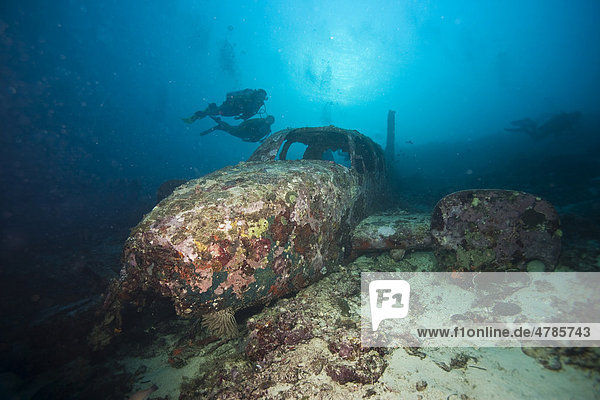 Divers at a plane wreck  Philippines  Southeast Asia