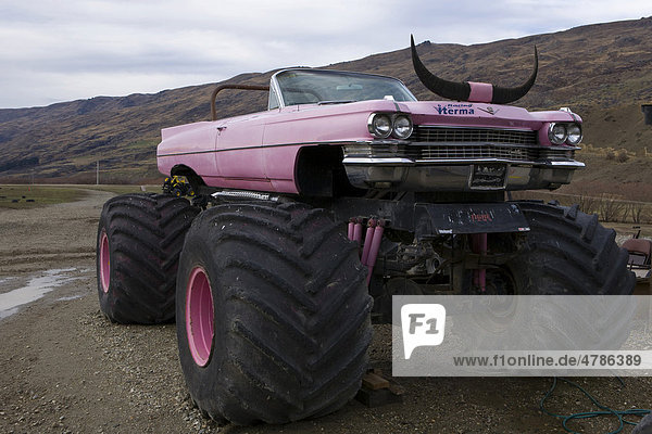 Pink Cadillac Monster Truck With Horns Criffel Range Otago South Island New Zealand