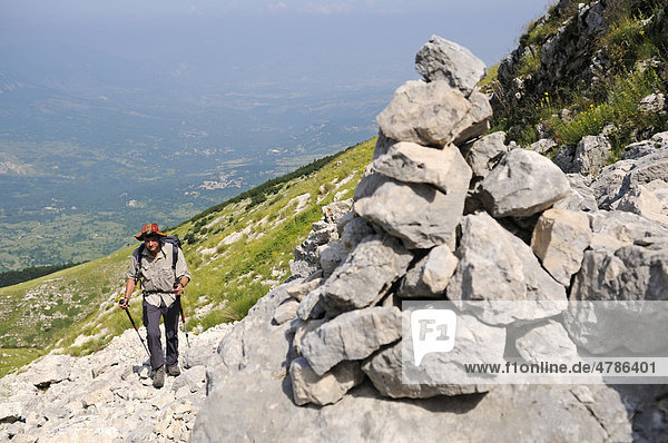 Climbing through the Rava del Ferro on Monte Amaro  Caramanico Terme  Majella National Park  Abruzzo  Italy  Europe