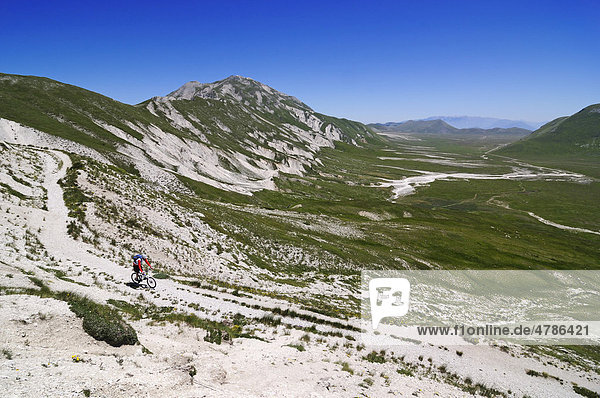 Mountain biker on Monte Aquila  Campo Imperatore  Gran Sasso National Park  Abruzzo  Italy  Europe