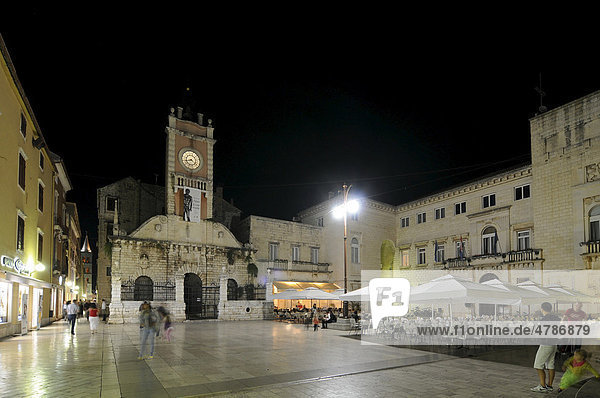 Nachtaufnahme  Stadtwache  Narodni Trg  Zadar  Republik Kroatien  Europa