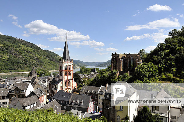 Peterskirche und die Ruine der Wernerkapelle  Bacharach  Unesco-Welterbe Oberes Mittelrheintal  Rheinland-Pfalz  Deutschland  Europa