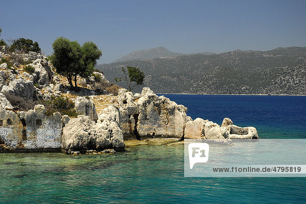 Versunkene Stadt Felsige Kuste Der Kekova Insel Lykische Kuste Provinz Antalya Mittelmeer Turkei Eurasien