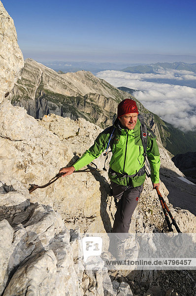 Mountain climber on Corno Grande  Campo Imperatore  Gran Sasso National Park  Abruzzo  Italy  Europe