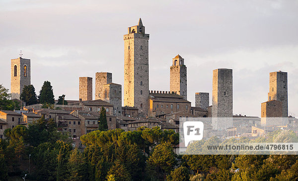 Geschlechter-Türme im mittelalterlichen Stadtkern  San Gimignano  Toskana  Italien  Europa