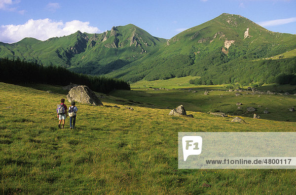 Walkers in Auvergne  France  Europe