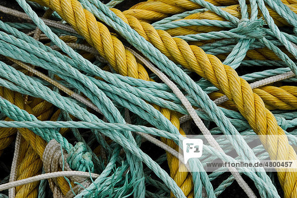 Turquoise and yellow mooring ropes