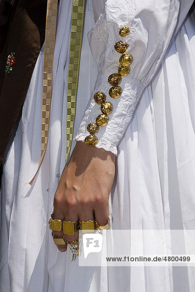 Detail view of Ibiza traditional women's gold jewelry  Ibiza  Spain  Europe