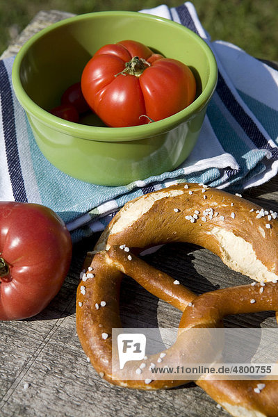 Tomatoes and pretzel  picnic
