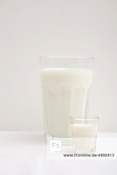 Glasses of milk  big and small  white