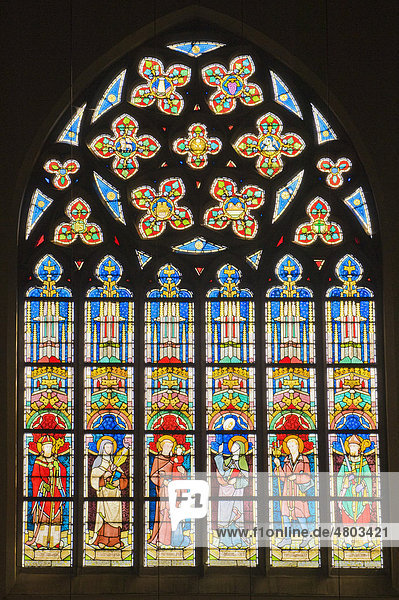 Buntes Kirchenfenster  Antonius von Padua Kapelle  Sint Amandsberg Beginenhof  Unesco Weltkulturerbe  Gent  Belgien  Europa