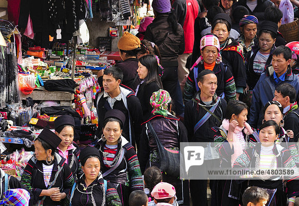 Markt von Sapa oder Sa Pa  Volksgruppe der Schwarzen Hmong  ethnische Minderheit  Nordvietnam  Vietnam  Asien