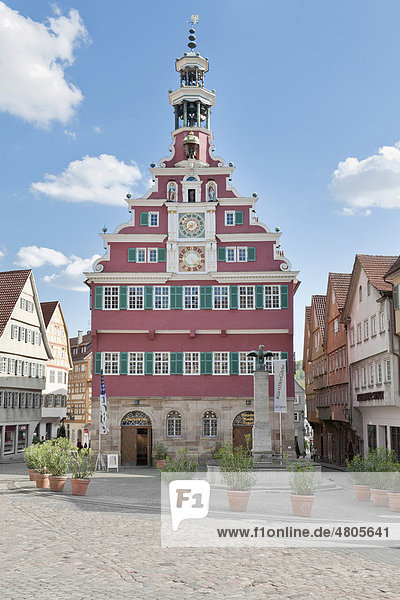 Rathaus am Marktplatz mit Fachwerkhäusern  Esslingen  Baden-Württemberg  Deutschland  Europa