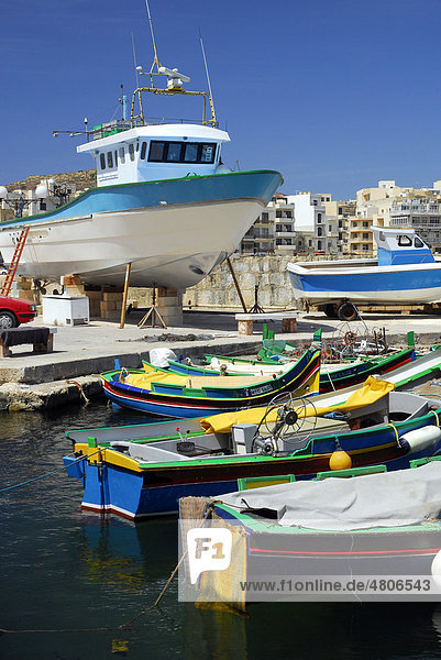 Fischerboote im Hafen  Marsalforn Bay Bucht  Marsalforn  Insel Gozo  Malta  Mittelmeer  Europa