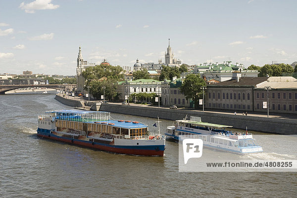 Tourist boats on the Moskva river  Moscow  Russia