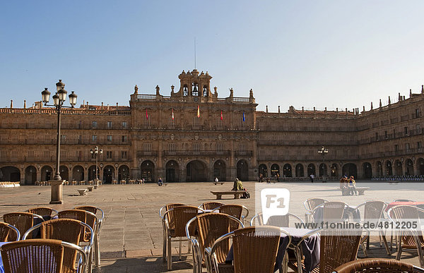 Plaza Mayor Square  baroque  built in 1755 by the architect Alberto de Churriguera  Salamanca  Old Castile  Castilla-Leon  Spain  Europe