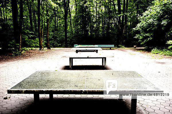 Table tennis tables in a public park