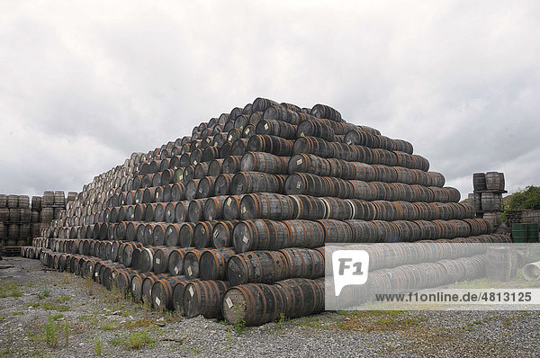 Stack of whiskey barrels  Locke's Distillery  the oldest licensed whiskey distillery in the world  Kilbeggan  Westmeath  Midlands  Ireland  Europe
