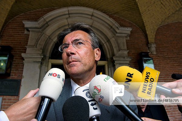 The Hague  July 23rd  2010  The chairman of the Christian conservative party and minister to be  Mr Maxime Verhagen  is giving a press conference  after having a conversation with the formationteam for the new cabinet or national government